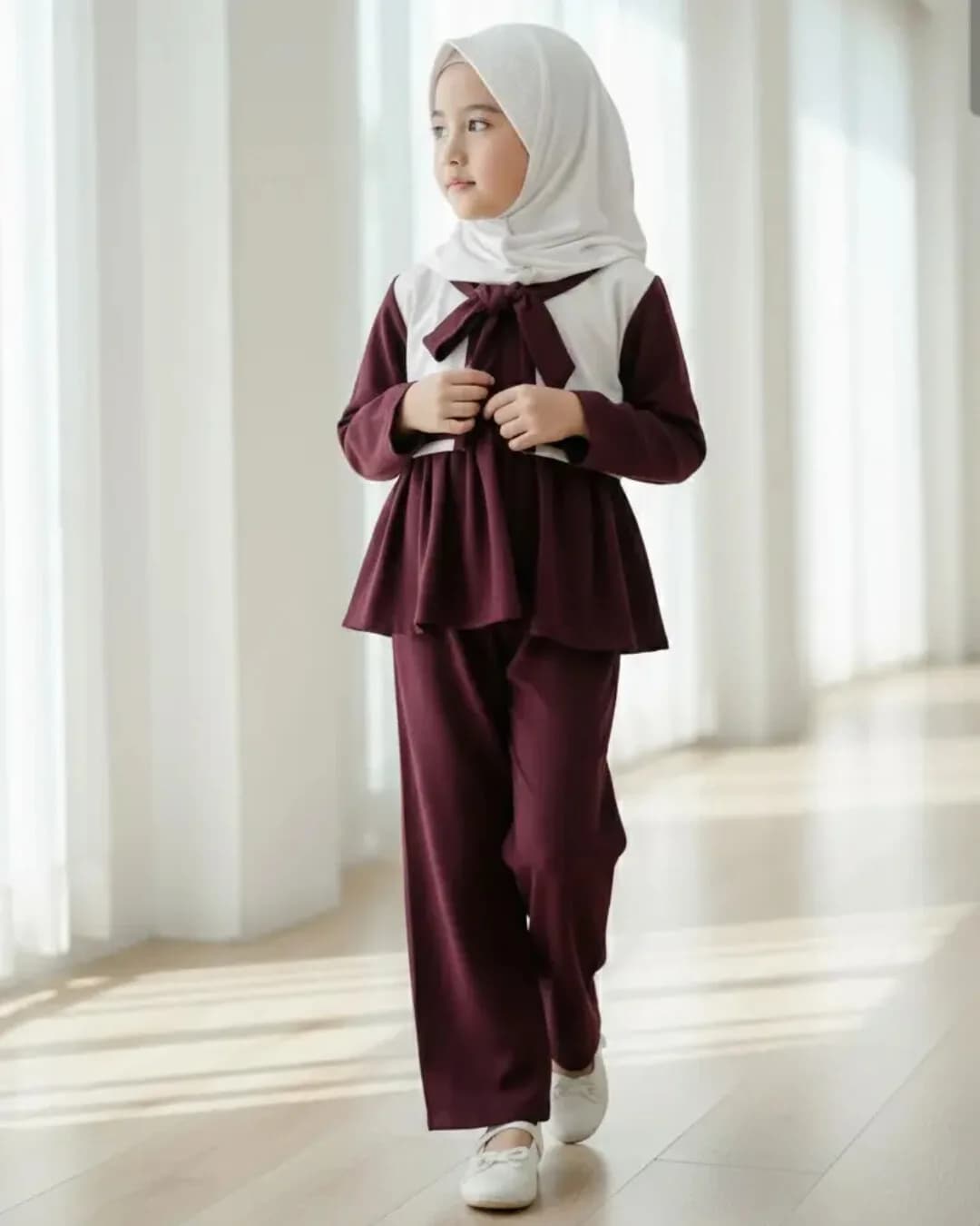 Mamiekids One Set Queen Setelan Anak Perempuan Blouse Peplum Pita dan Celana 1