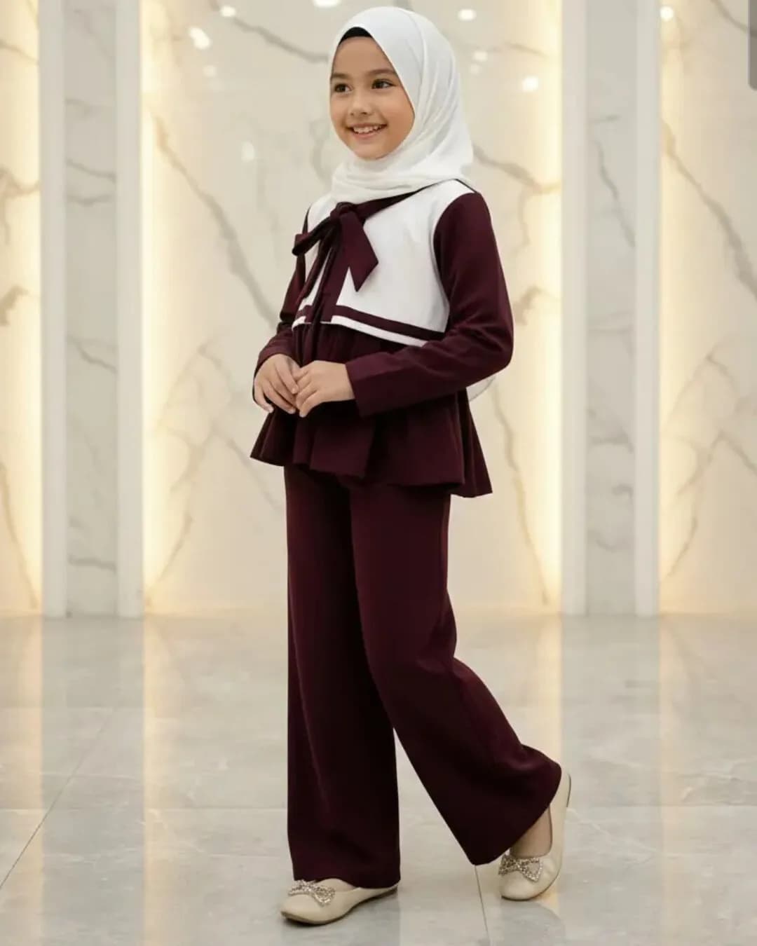 Mamiekids One Set Queen Setelan Anak Perempuan Blouse Peplum Pita dan Celana 2